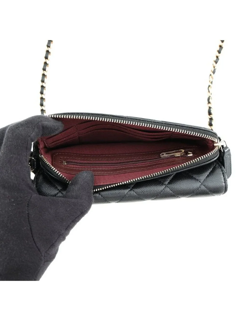 Chanel Chain Shoulder Bag Flap Phone Case Quilted CC Logo Caviar Leather Black